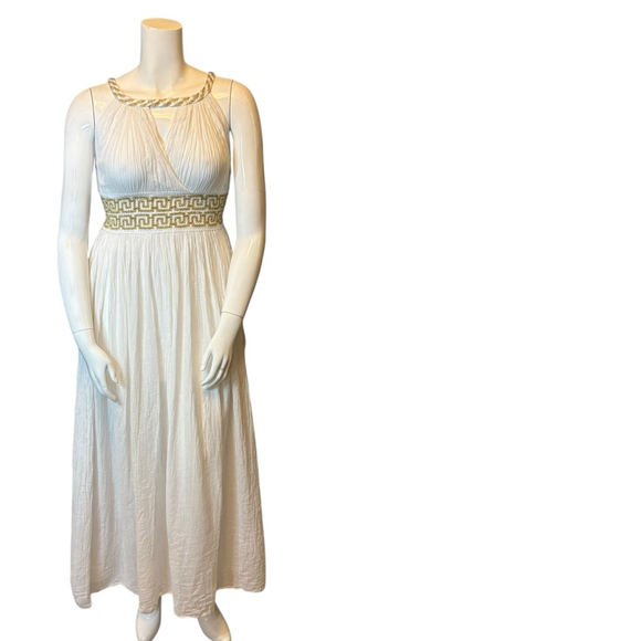 Grimani Penelope Hand Crafted Greek Dress, O/S, White Crinkle Cotton - Picture 2 of 16